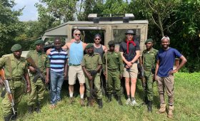 Tourists accompanied with armed rangers