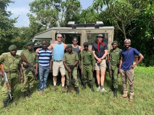 Tourists accompanied with armed rangers 