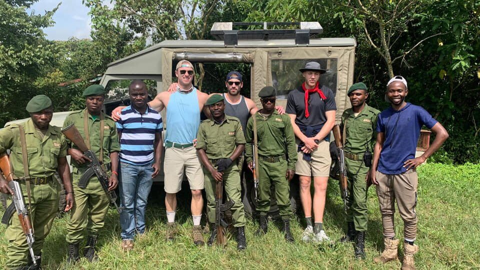 Tourists accompanied with armed rangers