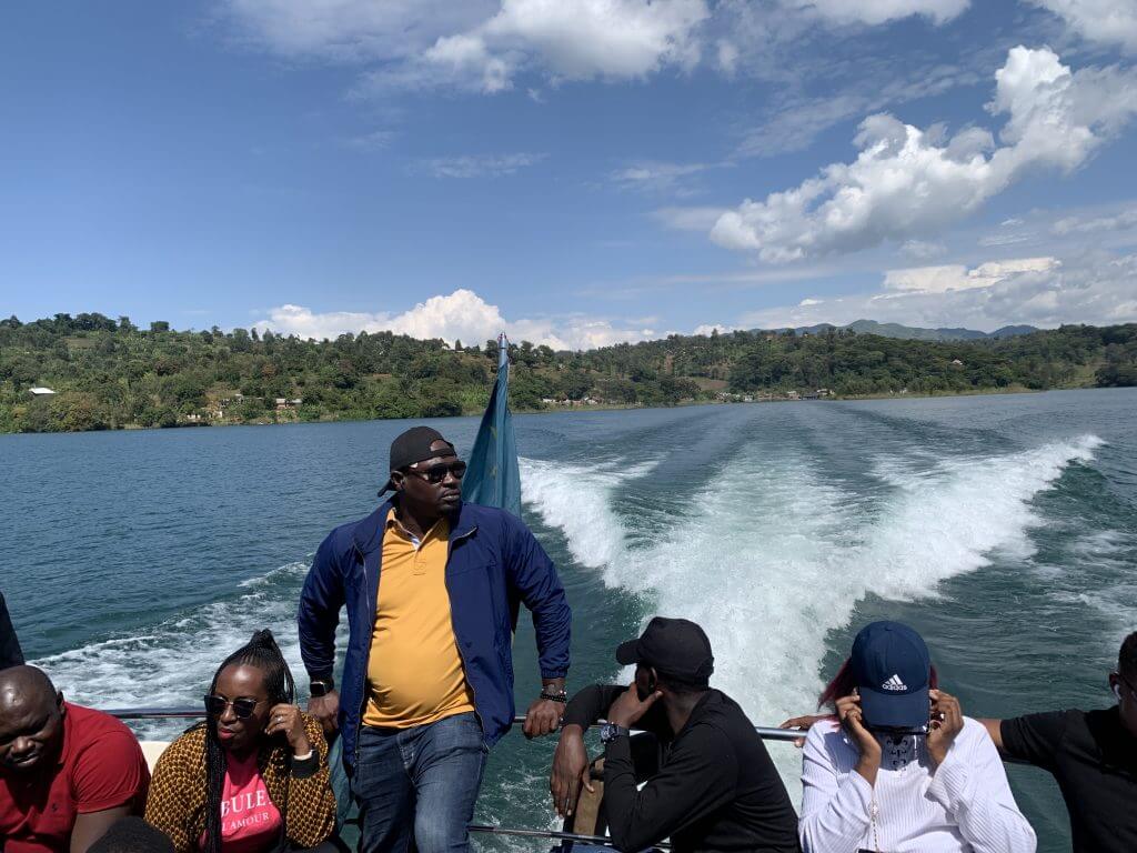 A speedboat on its way to visiting Idjwi Island